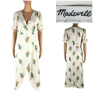 Madewell Womens 2P Dress Hi Low Maxi Floral Viscose Ruffle Sleeve Ivory Cream